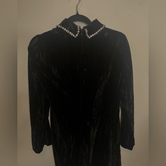 ZARA Crushed Velvet Mini Dress with Jewel Collar, Size S - Picture 4 of 5